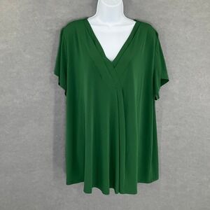 Lane Bryant Tunic Top Women's Plus Size‎ 22/24 Green V Neck Short Sleeve Stretch